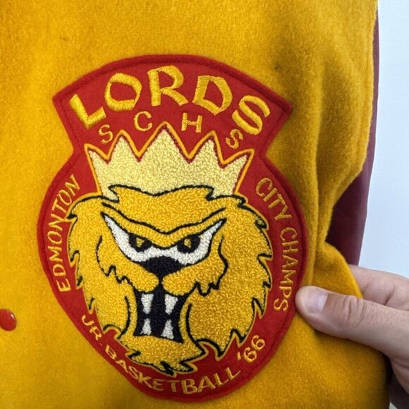 Vintage 1966 Varsity Men M/L Basketball Lords Edmonton Leather Wool Jacket - Picture 10 of 11